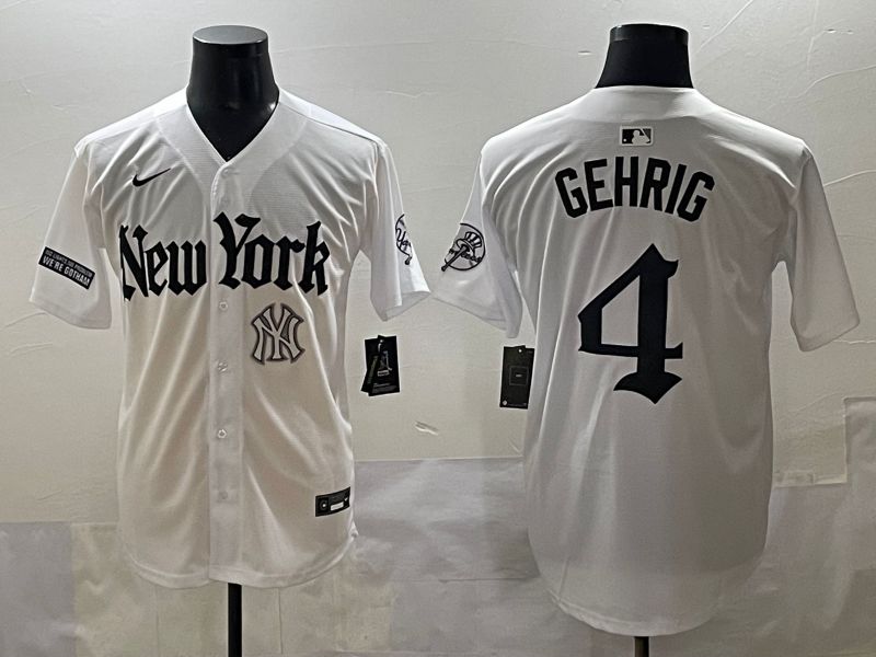 Men 2025 New York Yankees 4 Gehrig White Five generations Joint Name Nike MLB Jersey style 13